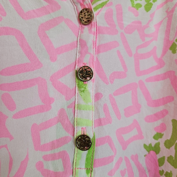 Lilly Pulitzer Elsa Silk Top Home Slice Pink Pineapple XS - Picture 6 of 15